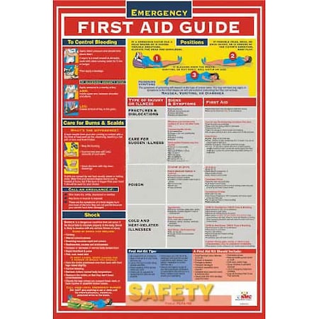 National Marker Co First Aid Guide, 18 in H x, 24 in W, Laminated PST002